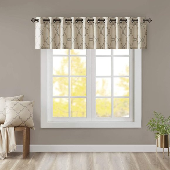 MADISON PARK Saratoga Window Valance Light Filtering Beige Gray 50 x 18 NEW NIP - Picture 1 of 7